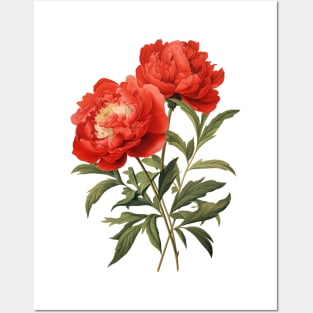 Botanical illustration of peonies Posters and Art